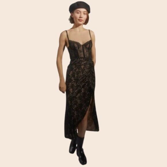 Urban Outfitters Black & Tan Angelica Corset Midi Dress Size Small - Picture 1 of 16